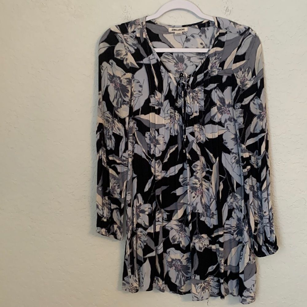Billabong Floral Flowy Rayon Long Sleeve Tunic Mini Dress Size XS